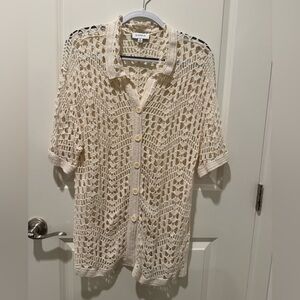 Evereve Molly Crochet Beige Open-Knit Cardigan size XL